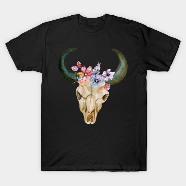 Skull and flowers T-Shirt by Psychodelic Goat